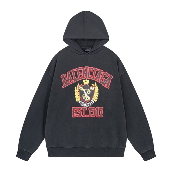 Balenciaga Charcoal Hoodie with Red Accents